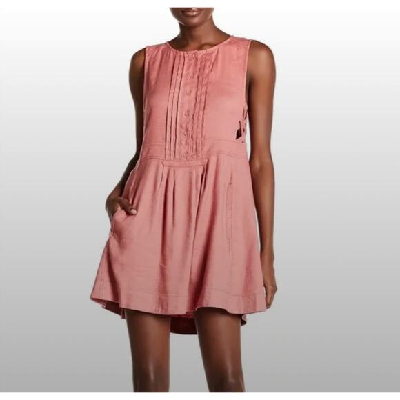 Free People Moonshine Linen Blend Dress Pink Cottagecore day dress - Picture 1 of 8